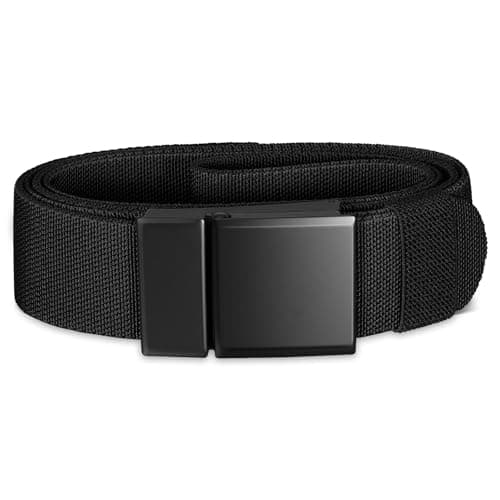 SANSTHS Mens Belt 1.5", Casual Web Golf Ratchet Belts for Men, Stretch Nylon Work Belts with Flip Top Buckle, Black