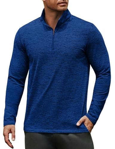 COOFANDY Men's Gym Shirt Quarter Zip Long Sleeve Running Pullover Lightweight Outdoor Sweatshirt Sky Blue