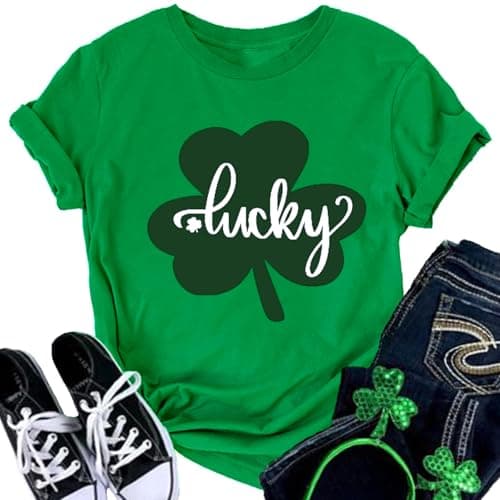 Shamrock Graphic St Patrick's Day Shirt for Women Lucky Shamrock Shirts Irish St. Patricks Day Green Shirts Green L