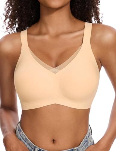 Vinfact Womens V Lace Wireless Seamless Bras No Underwire Comfort Push Up Bras Supportive Full Coverage Bralettes T Shirt Bra, Skin Color, M