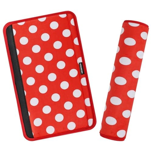 AMUSEPROFI 2 Pcs Plush Universal Seat Belt Cover Pad - 2-in-1 Soft Bag Handle Sleeve, Skin-Friendly & Breathable, Machine Washable, Cute Designs for Men Women Kids Car Accessories, Polka Dot, Red