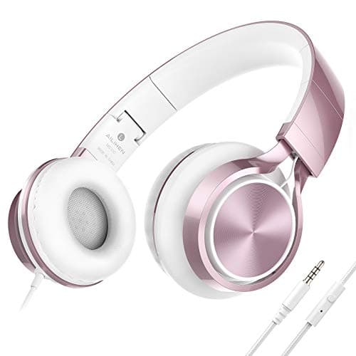 AILIHEN Kids Headphones for School with Mic Wired, 3.5mm Jack, Rose Gold