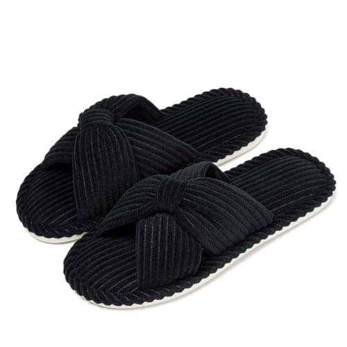 Eunoia Soles Women's Corduroy Memory Foam Open Toe House Slippers