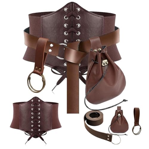 Womens Corset Belt Belt Pouch Waist Bag Fanny Pack Coin Purse Medieval Renaissance Costume Accessories (Brown, L-Waist/32"-43")