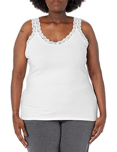 Just My Size Women's Plus Size Stretch Jersey Lace Trim Tank, White, 1X