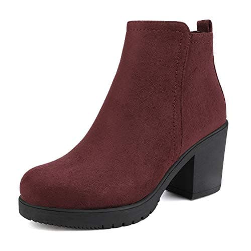 DREAM PAIRS Women's Ankle Boots Chunky Heel Platform Fall Heeled Short Booties Shoes,Size 5,Burgundy,ZOEY-1