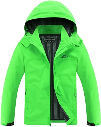 OTU Men's Lightweight Waterproof Hooded Rain Jacket Outdoor Raincoat Shell Jacket for Hiking Travel Fluorescent Green XL