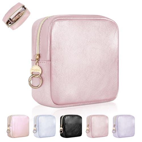 Playexen 4.9" Small Makeup Bag for Purse, PU Leather Mini Cosmetic Bag, Portable Small Makeup Organizer Travel Toiletry Pouches for Women, Birthday/Wedding/Christmas Gifts (Pink)