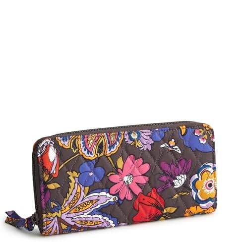 Vera Bradley Women's Premium Cotton Continental Wallet, Colorful Bouquet, One Size