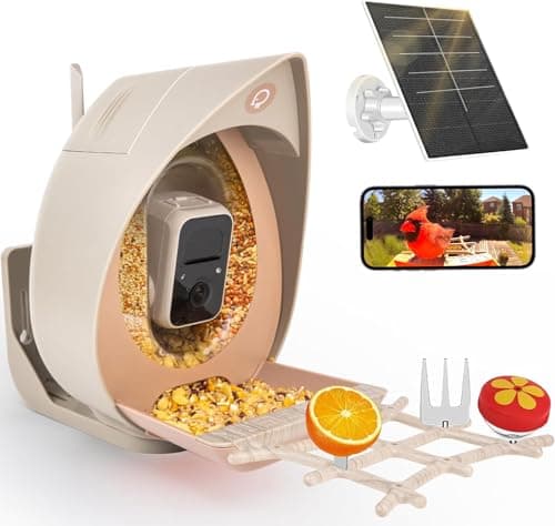 Bird Feeder with Camera Solar Powered, Smart Birds Feeder for Outside, AI Bird Identification Auto Capture Videos Pictures, 2K Live Feed Cam for Backyard, Ideal Gift for Birds Lover (Brown)