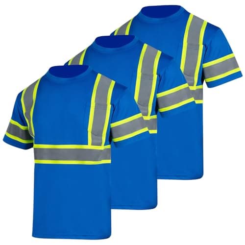 VENDACE 3pcs Safety Reflective High Visibility Shirts for Men ANSI Class 1 Hi Vis Construction Work T Shirts Short Sleeve(Royal blue,XL)