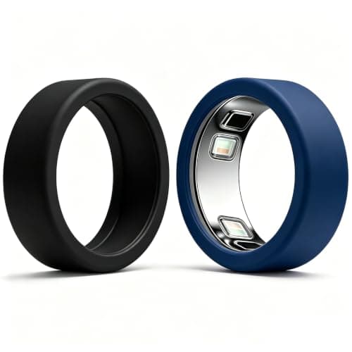 Silicone Case Compatible with Oura Ring 5, 2-Pack Smart Ring Protectors, Soft Anti-Scratch Protective Sleeves,Black+ Blue,Medium