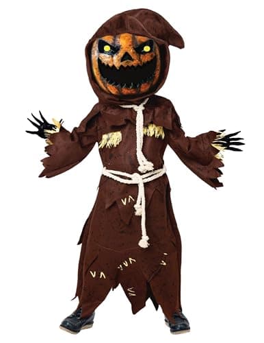 Spooktacular Creations Scary Scarecrow Costume for Kids, Halloween Costume for Boys w/Pumpkin Head, Pumpkin Outfit for Boys