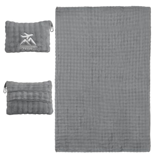 ZJRUIXI Travel Blanket and Pillow-2-in-1, Ultra-Soft&Compact,Airplane Blanket with Hand Luggage Belt and Backpack Clip,Travelers Accessories Gifts, 61x43 Inches（Gray）