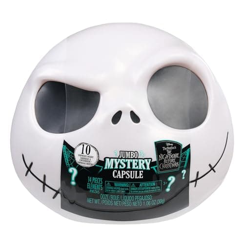 Disney Tim Burton's The Nightmare Before Christmas Jumbo Mystery Capsule, 10 Surprises Inside, Collectible Figures and Plush, Blind Box, Toy for Fans, Boys, Girls, Kids Ages 3 and Up by Just Play