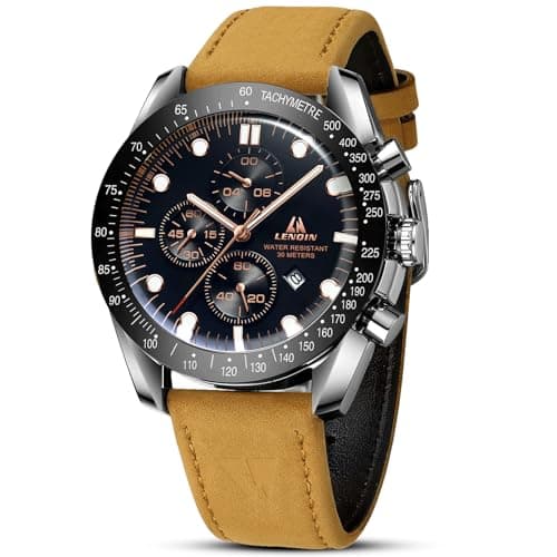 LN LENQIN Mens Watches Leather Watch Luminous Analog Quartz Watch for Men