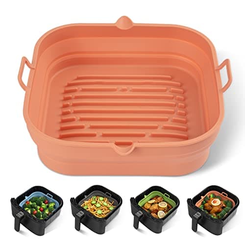 Loveuing Silicone Air Fryer Liners Square - Reusable Airfryer Collapsible Basket - Easy to Clean Air Fryers Pot for 5.8 to 8 Qt Baking Tray Oven Accessories, 8.5 Inch Large