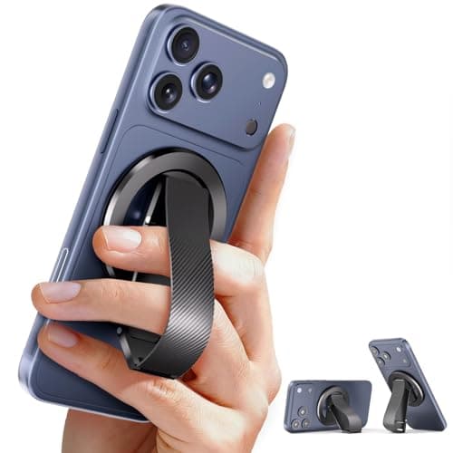 SINCEHOLY for MagSafe Phone Grip, Magnetic Phone Grip with Silicone Finger Strap & Dual-axis Adjustable Kickstand, Magnetic Phone Stand Ring Holder for Mag Safe iPhone 17/16/15/14/13/12 Series, Black