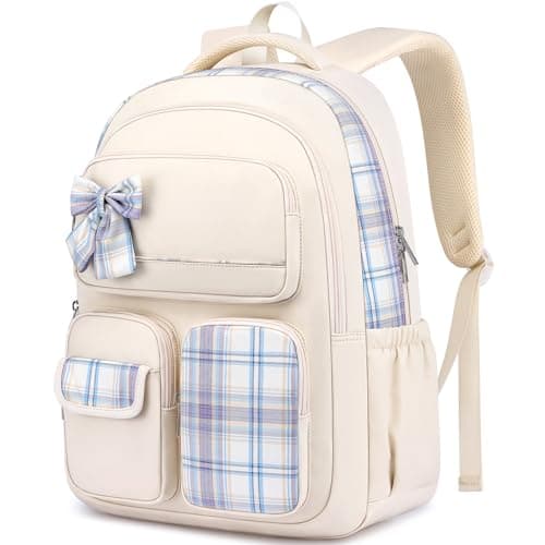 LIVUWERK Girls Backpack for School Teen: Large Bookbag for Middle High School 15.6 Inch Laptop Backpacks Lightweight Casual Daypack for College Students Travel Back Pack for Women Beige
