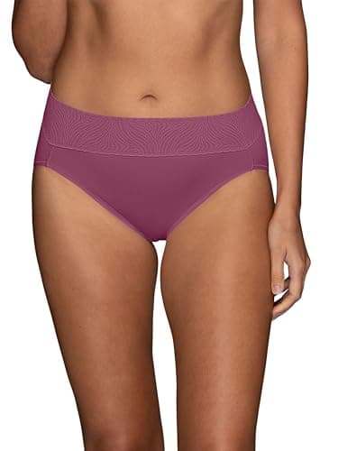 Vanity Fair Women's Effortless Panties for Everyday Wear, Buttery Soft Fabric & Lace, Hi Cut - Raspberry Haze, 9