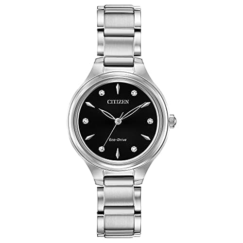 Citizen Women's Eco-Drive Dress Classic Diamond Watch in Stainless Steel, Black Dial (Model: FE2100-51E)