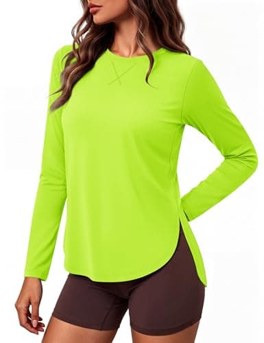 MAGCOMSEN Women UPF 50 Long Sleeve Tops Quick Dry Moisture Wicking Breathable Top Workout Hiking Fishing Tee,Neon Green,M