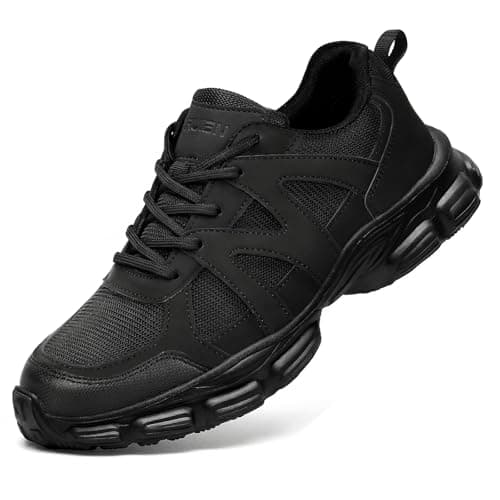 Furuian Steel Toe Shoes for Men Women Lightweight Safety Work Shoes Breathable Steel Toe Sneakers for Women Men Comfortable Breathable Safety Sneakers Unisex All Black