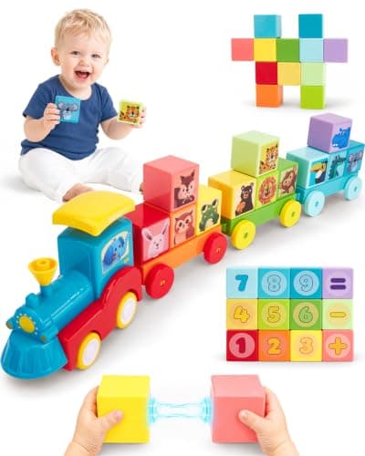 hahaland Magnetic Blocks for Toddlers 1-3 with Train Toys, 1 Year Old Gifts