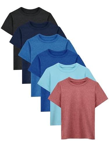 AlisOker 6 Pack Boys Athletic T-Shirts Youth Kids Quick Dry Moisture Wicking Active Performance Short-Sleeve Tops for Teens