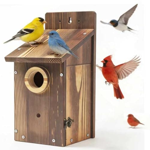 Zxweqr Natural Wood Birdhouse for Outside, Wooden Nesting Box with Circular Entrance Hole and Perch， Blue Bird Houses for Outdoors with Clear View Panel & Predator Guard for Blue Robin, Wren, Swallow