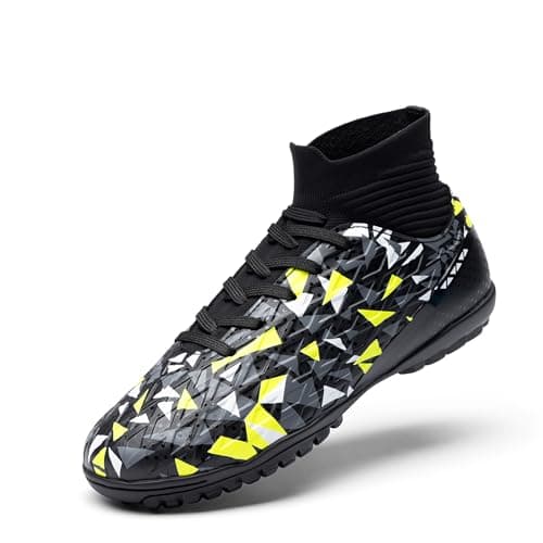 DREAM PAIRS Boys Girls Indoor Soccer Shoes High Top Football Turf Futsal Shoes for Little/Big Kid,Size 13 Little Kid,Black/Neon Green,KKUMSO2513