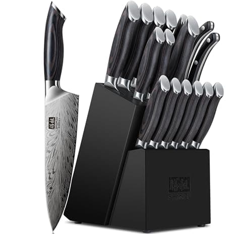 SHAN ZU 16 Pieces Knife Set, Knife Block Set in Powder Steel, Ultra Sharp Kitchen Knives Set, High Hardness Japanese Knife Set with Ergonomic Pakkawood Handle, Chef Knives Set for Kitchen Cooking