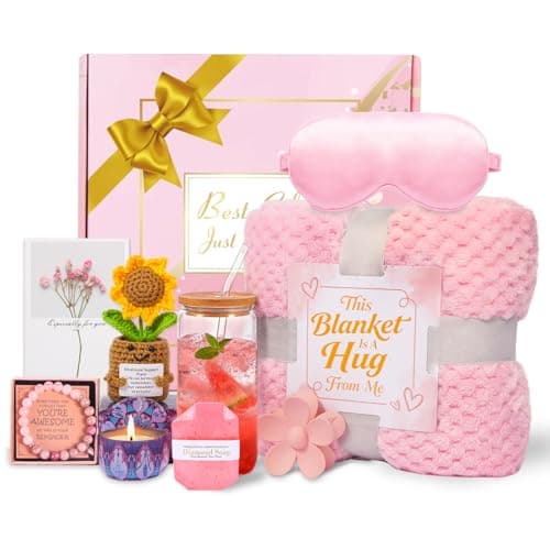 Birthday Gifts for Women Spa Care Package, Get Well Soon Gift Baskets Thinking of You Sympathy Gift, Self Care Basket w/ Luxury Flannel Blanket 16 Oz Glass Mother Day Gifts for Her Sister Wife Friend