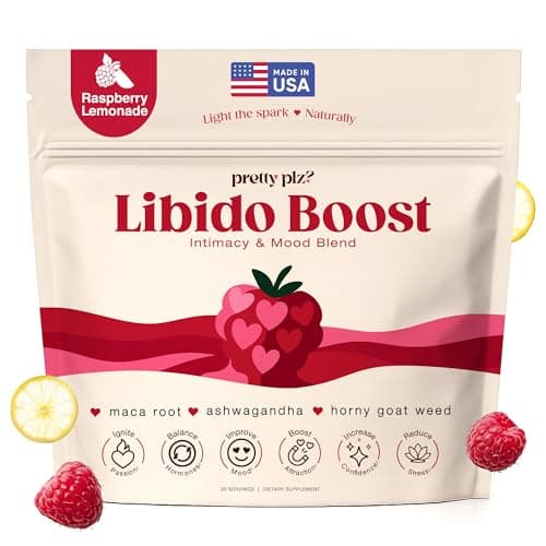 Pretty Plz? Female Libido Support for Women - Helps Hormone Balance, Desire & Mood - Powder Drink with Ashwagandha, Maca, L-Theanine, L-Arginine & Horny Goat Weed - Raspberry Lemonade - 30 Day Supply