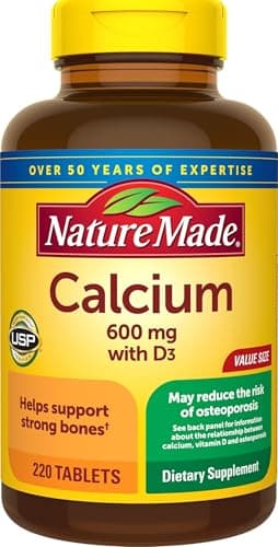 Nature Made Calcium 600 mg with Vitamin D3 for Bone Support, 220 Tablets