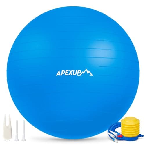 APEXUP Yoga Ball Exercise Ball Anti Slip Heavy Duty for Fitness, Balance & Core Workout, Balance Training, Pregnancy & Physical Therapy, 5 Sizes (S (15"~18") 45cm, Blue)