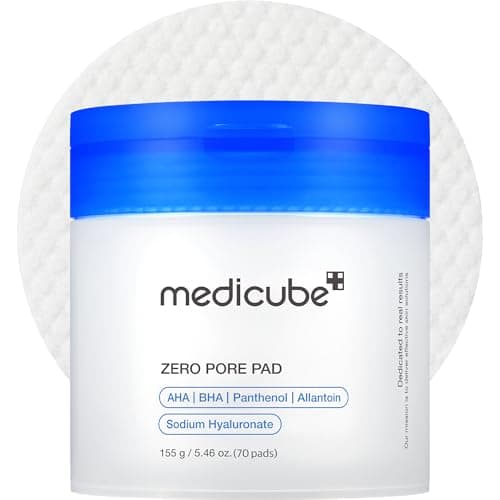 medicube Toner Pads Zero Pore Pad 2.0 | Dual-Textured Facial Pad for Exfoliation and Pore Care with 4.5% AHA Lactic Acid, 0.45% BHA Salicylic Acid | Ideal for All, Korean Skin Care, 70 Pads (1 Pack)