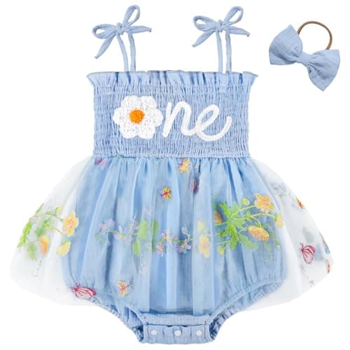 HONGTEYA Baby Girl 1st Birthday Outfit First Romper Tulle Dress Gifts Blue