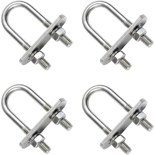 4 Sets Round U-Bolts, 0.7 inch Wide Stainless Steel U Clamp Bolts with Frame Plates and Nuts for Automobile, Wood, Tube, Boat Trailers (M6 x 16mm x 46mm)