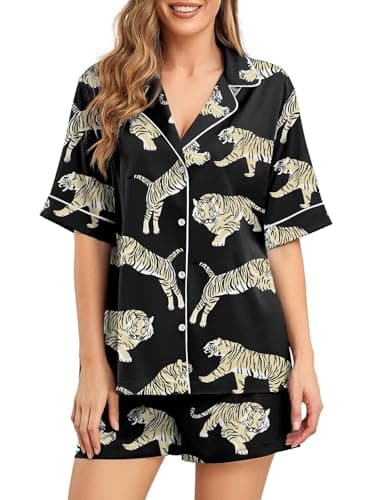 Brosloth Womens Silk Pajama Sets Shorts Satin Pjs for Women Set Black M