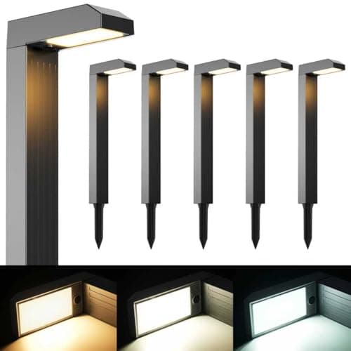COXSENI Solar Pathway Lights Outdoor 6 Pack, 3 Color in 1 Bright Landscape Lighting with Cool/Warm/Daylight White Modes, Auto On/Off, IP65 Waterproof for Yard Garden Patio Walkway Sidewalk Lawn Decor
