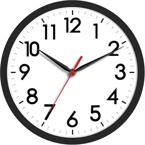 AKCISOT 8 Inch Wall Clock, Silent Battery Operated Analog Clock, Black