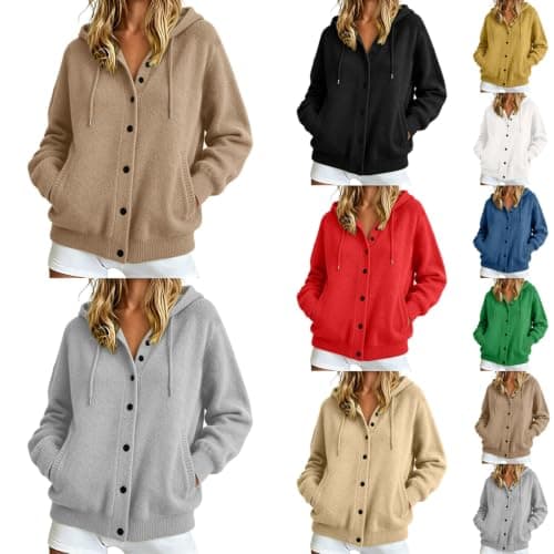 Hooded Cardigan for Women Button Up Long Sleeve Hoodie Sweaters with Pocket