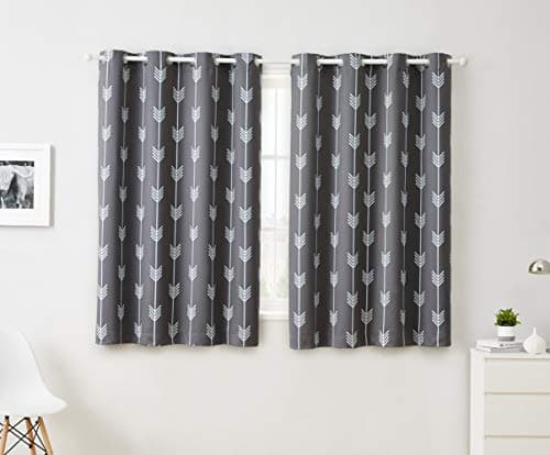 HLC.ME Arrow Printed Blackout Room Darkening Thermal Grommet Window Curtain Drape Panels for Kids Room - Set of 2 - Grey - 63" inch Long