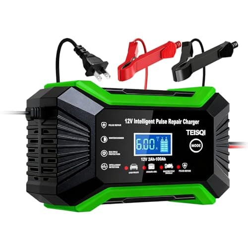 TEISQI Car Battery Charger, 12V 6A Smart Battery Trickle Charger Automotive 12V Battery Maintainer Desulfator with Temperature Compensation for Car Motorcycle Mower Marine Lead Acid Batteries (Green)