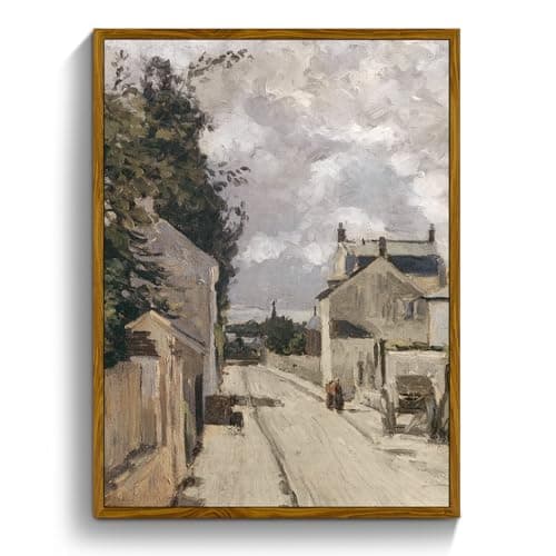 crmotu Framed Canvas Wall Art, Country Street Landscape Art Prints, Old Architecture Vintage Decor Pictures, Retro Scenery Wall Paintings for Living Room Bedroom Kitchen Rustic Farmhouse Decor 16x24in