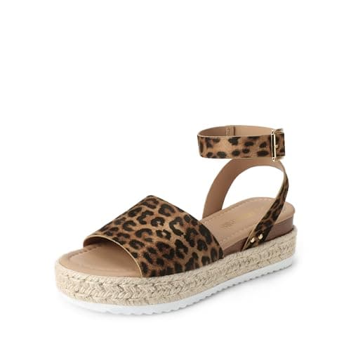 DREAM PAIRS Women's Platform Espadrilles Casual Ankle Strap Wedge Sandals Comfortable Dressy Summer Shoes,Size 6,Leopard-Suede,SDPW2359W
