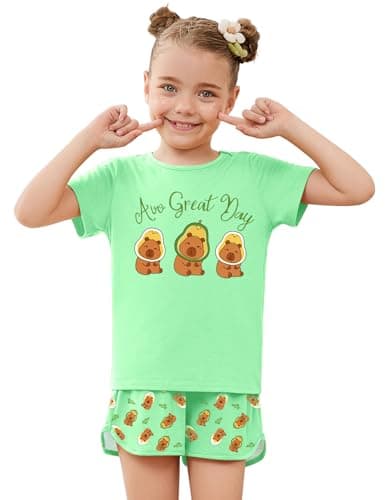 Jxstar Girls Pajamas Print Sleepwear Kid Cute Cotton Set Teen Summer Short Sleeves, 4-5T