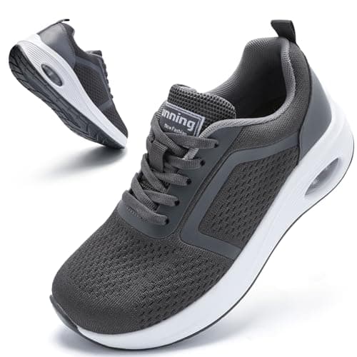 femklick Womens Wide Width Air Cushion Walking Shoe Mesh Sneakers Grey 8