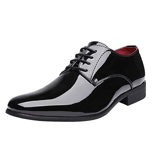 Bruno Marc Men's Faux Patent Leather Dress Shoes, Classic Lace-Up Oxford, Comfortable Leather Lining, Durable Wooden Heel, Tuxedo Shoes for Formal Events, Size 7,Black,CEREMONY-06